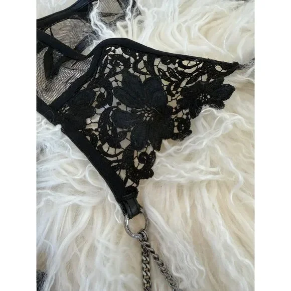 RARE Honey Birdette FIORELLA Black Floral Leather Chain Garter Belt/Suspender L - Picture 5 of 7